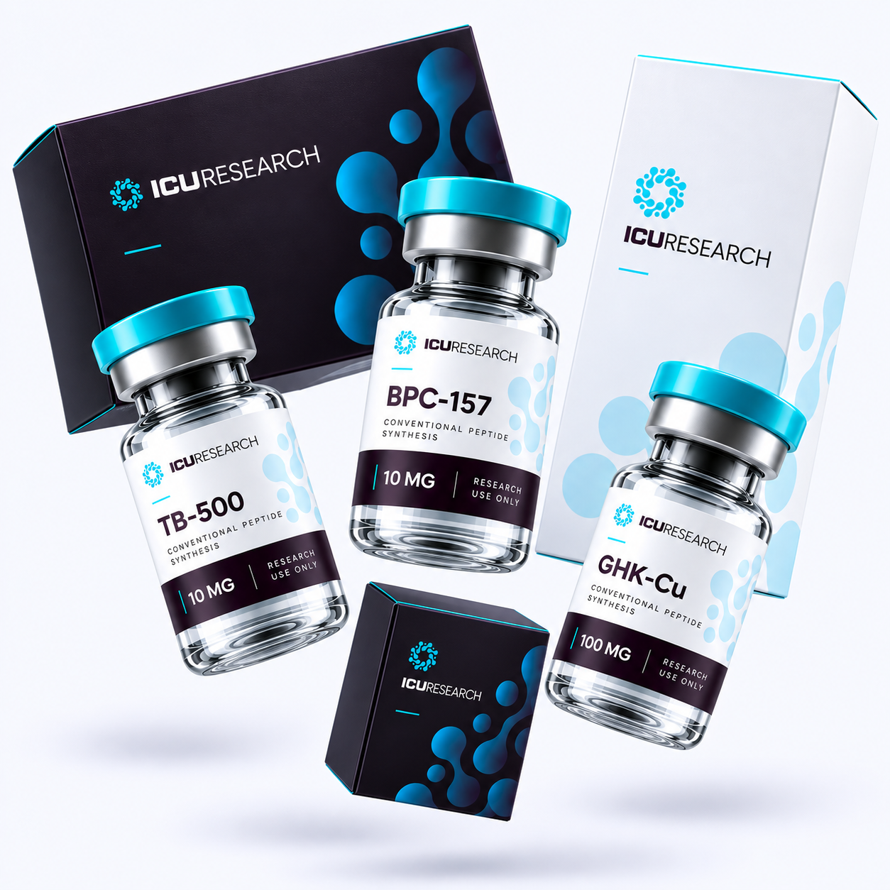ICU RESEARCH research peptide vials and packaging