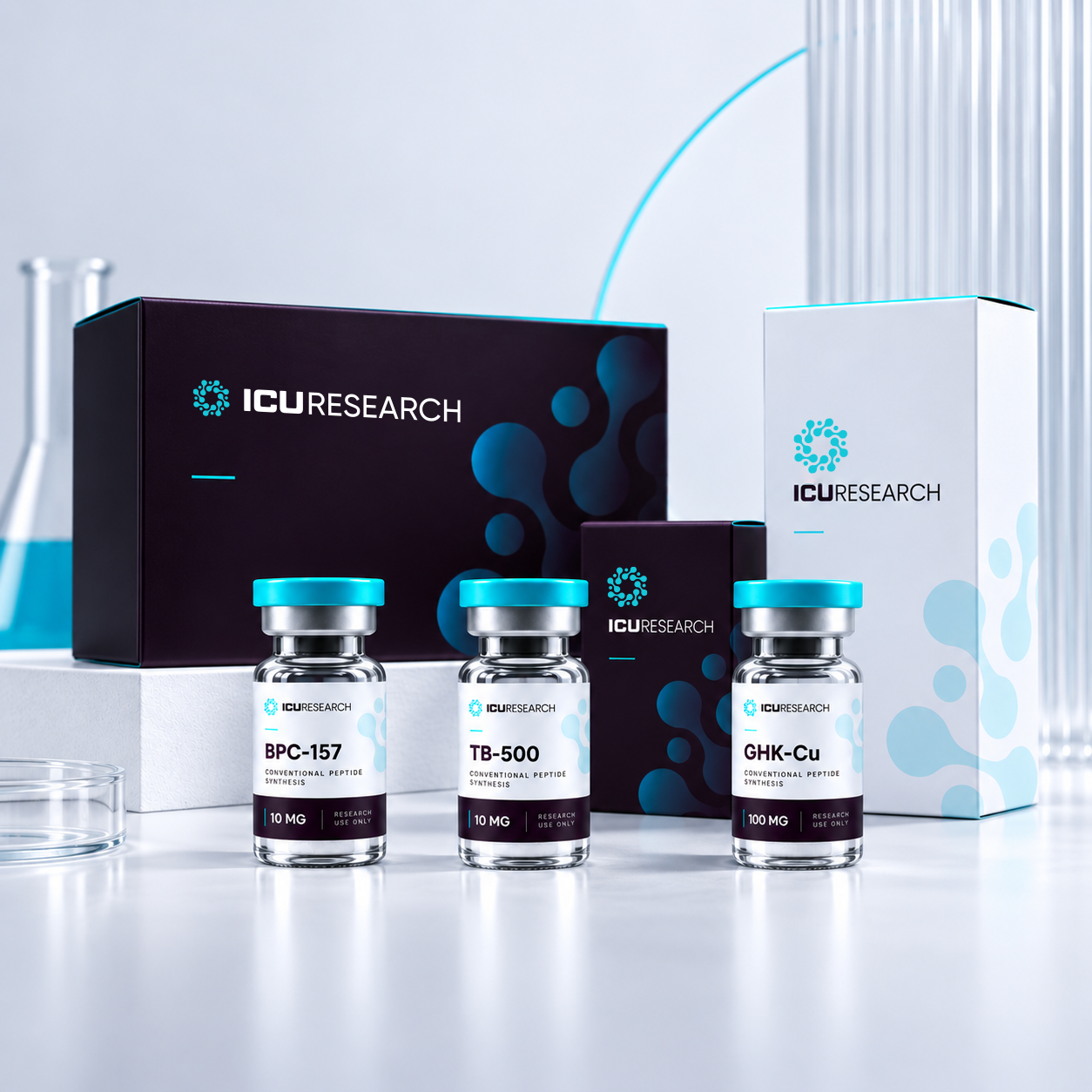 ICU RESEARCH sealed vial packaging in a laboratory setting